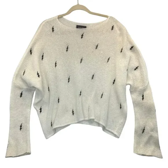Wooden Ships White Lightning Bolt Open-Knit Sweater Mohair Wool Blend Medium
